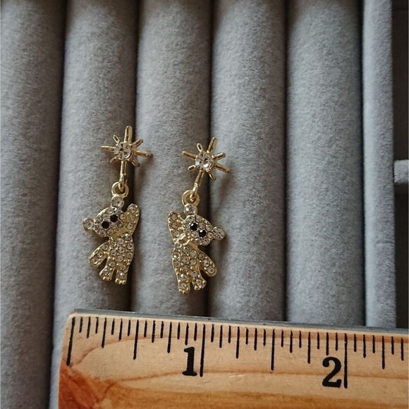 Cute bear dangling Cubic Zirconia Stud Earrings - Gold tone - Picture 6 of 7
